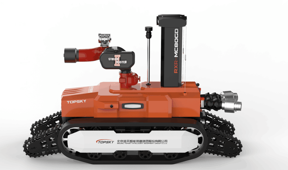 全地形防爆消防滅火偵察機器人【履帶擺臂】  (第2代，升降云臺及氣體二合一探測裝置+語音控制）  RXR-MC80BGD